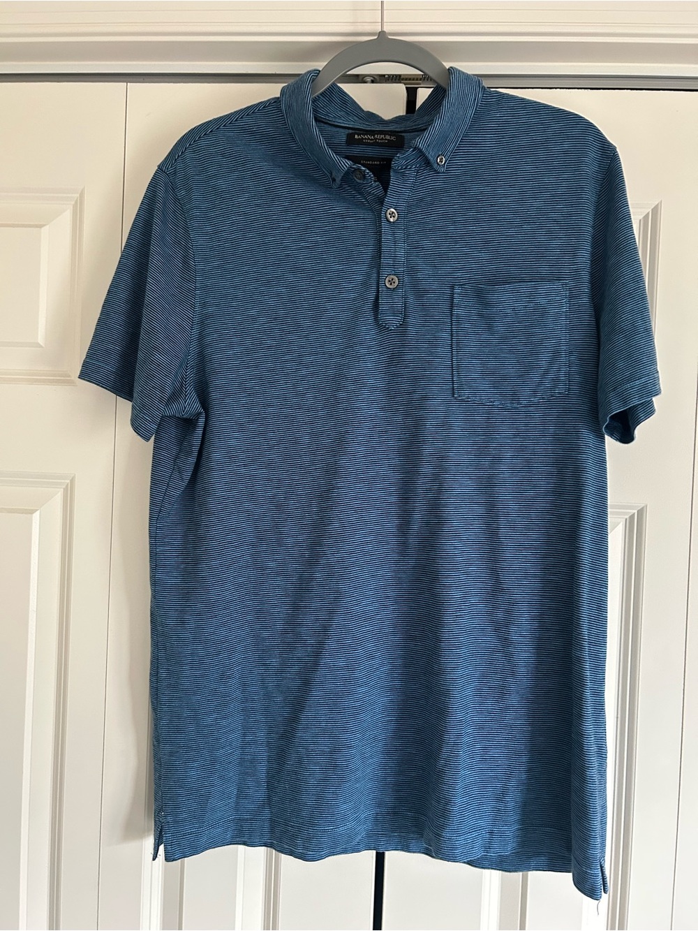 Banana Republic Luxury Touch Standard Fit Blue & Black Striped Polo - Men’s L